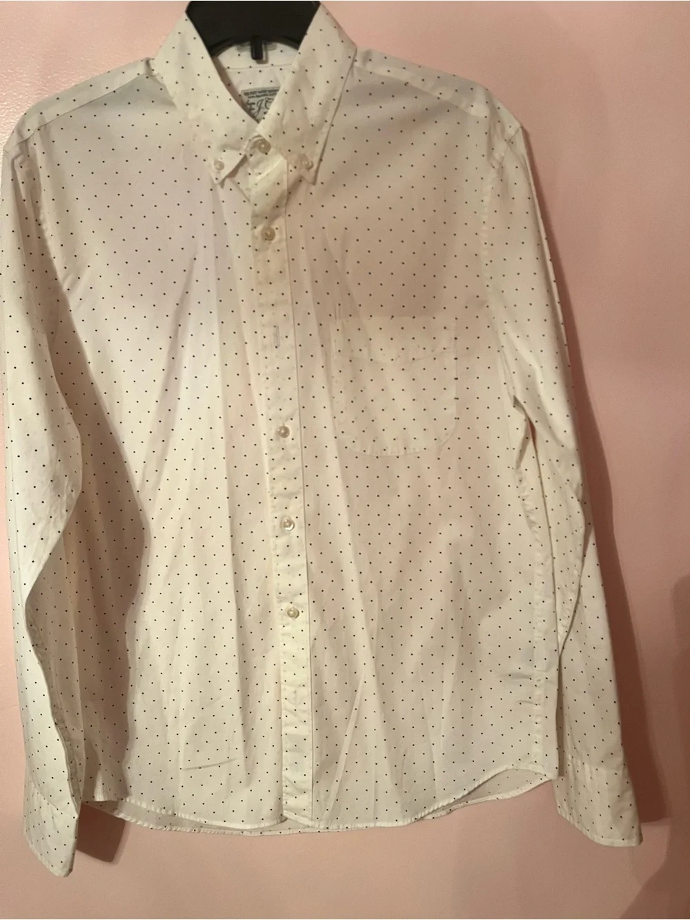 J. Crew White Button-Down Shirt with Navy Microdots